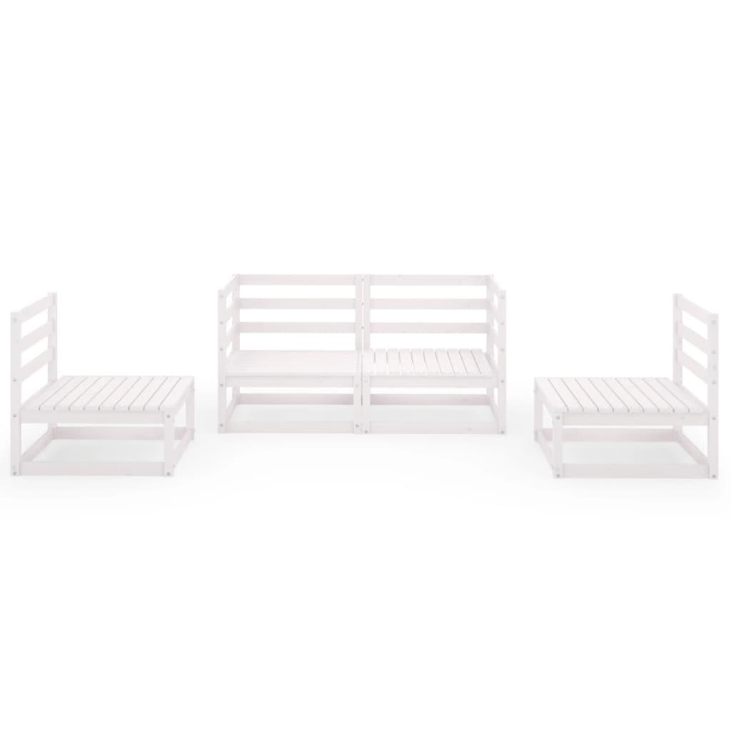 4 Piece Garden Lounge Set White Solid Pinewood