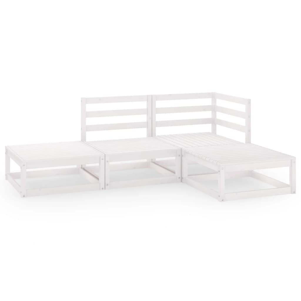 4 Piece Garden Lounge Set White Solid Pinewood