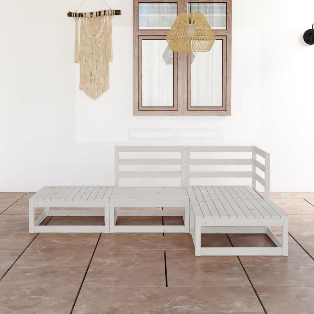 4 Piece Garden Lounge Set White Solid Pinewood