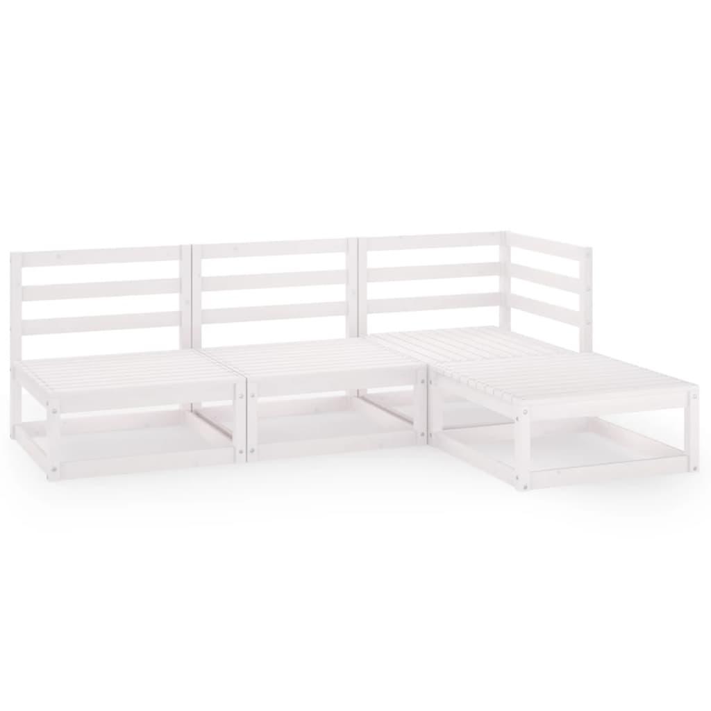 4 Piece Garden Lounge Set White Solid Pinewood
