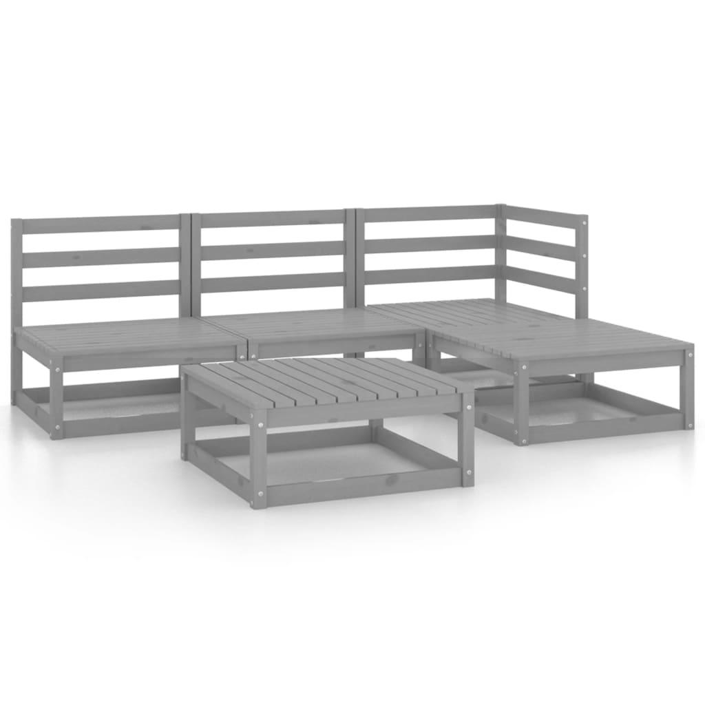 5 Piece Garden Lounge Set Grey Solid Pinewood