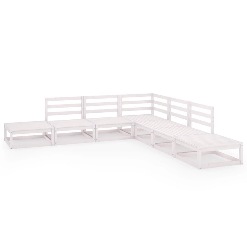 7 Piece Garden Lounge Set White Solid Pinewood