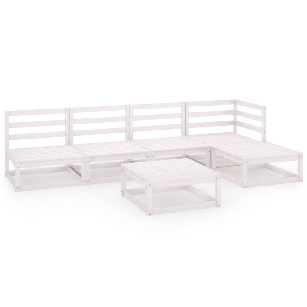 6 Piece Garden Lounge Set White Solid Pinewood