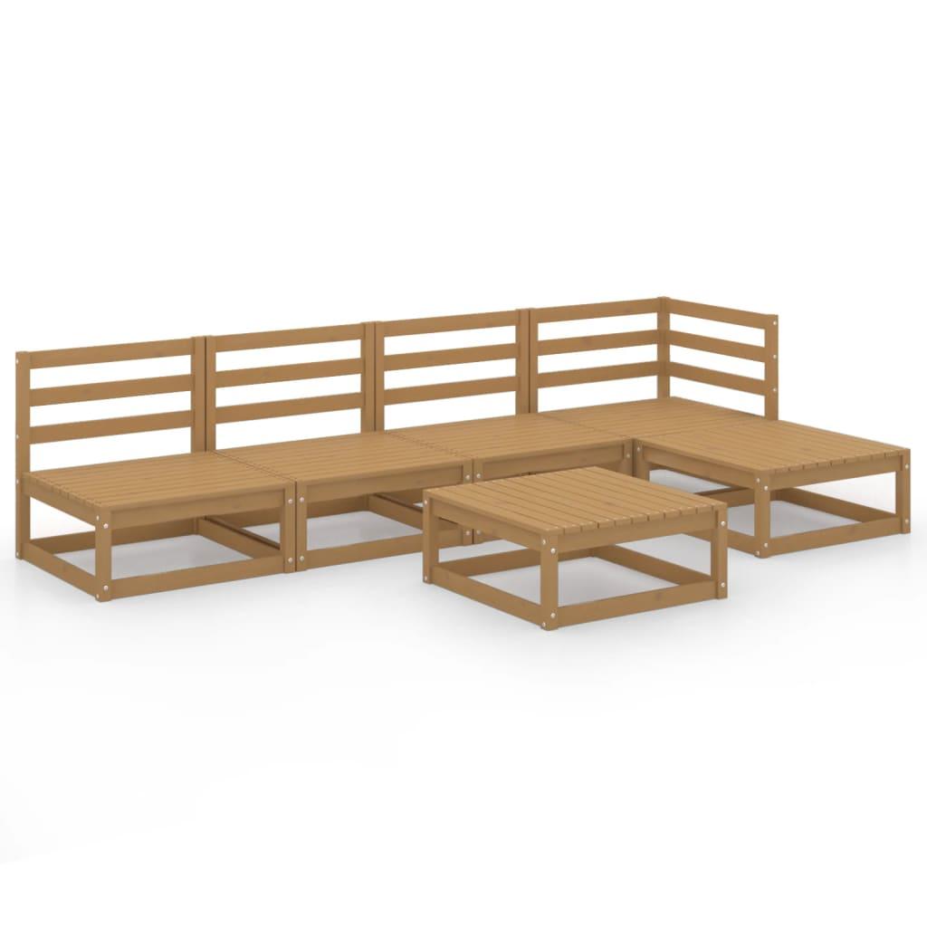 6 Piece Garden Lounge Set Honey Brown Solid Pinewood