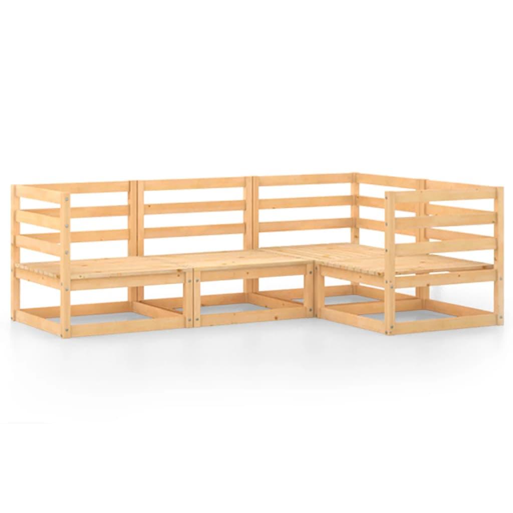 4 Piece Garden Lounge Set Solid Pinewood