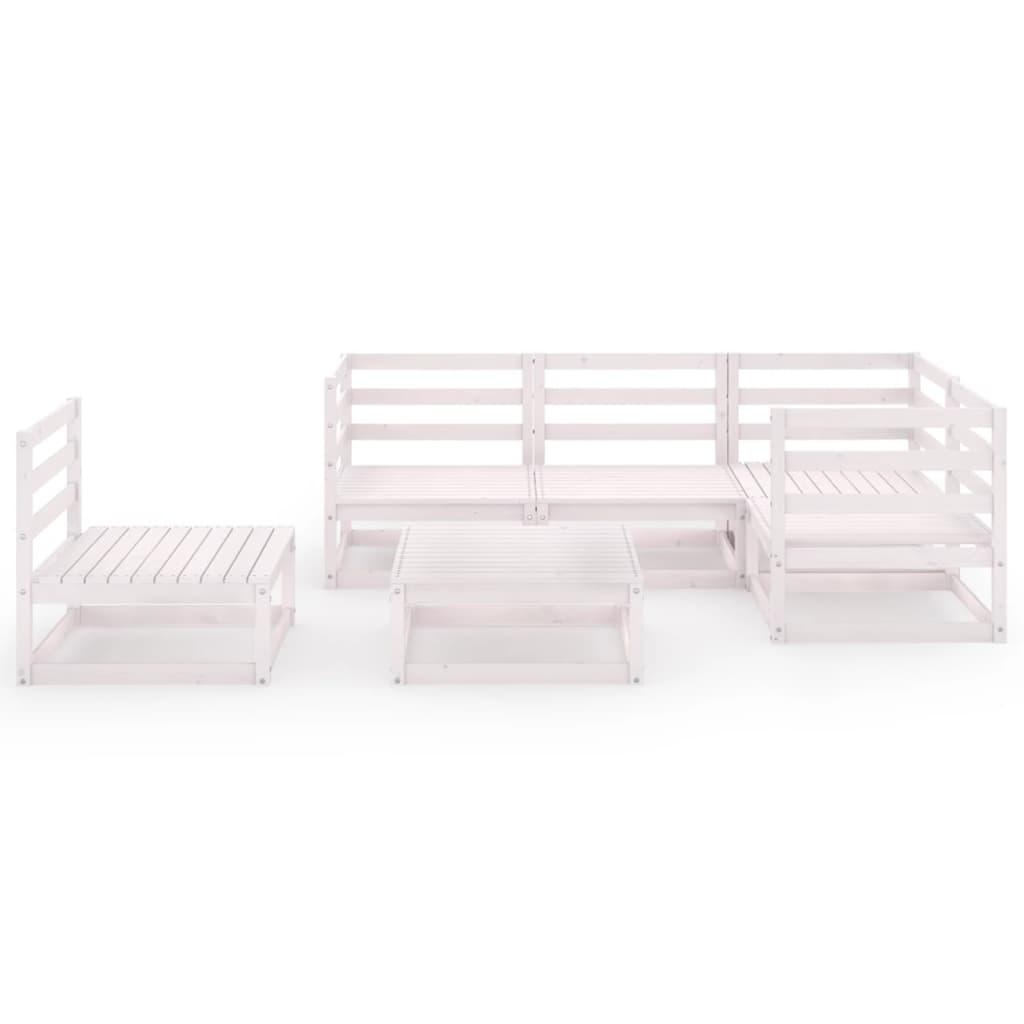 6 Piece Garden Lounge Set White Solid Pinewood