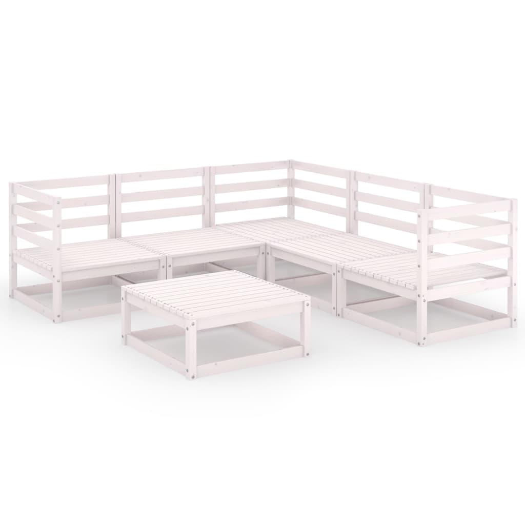6 Piece Garden Lounge Set White Solid Pinewood