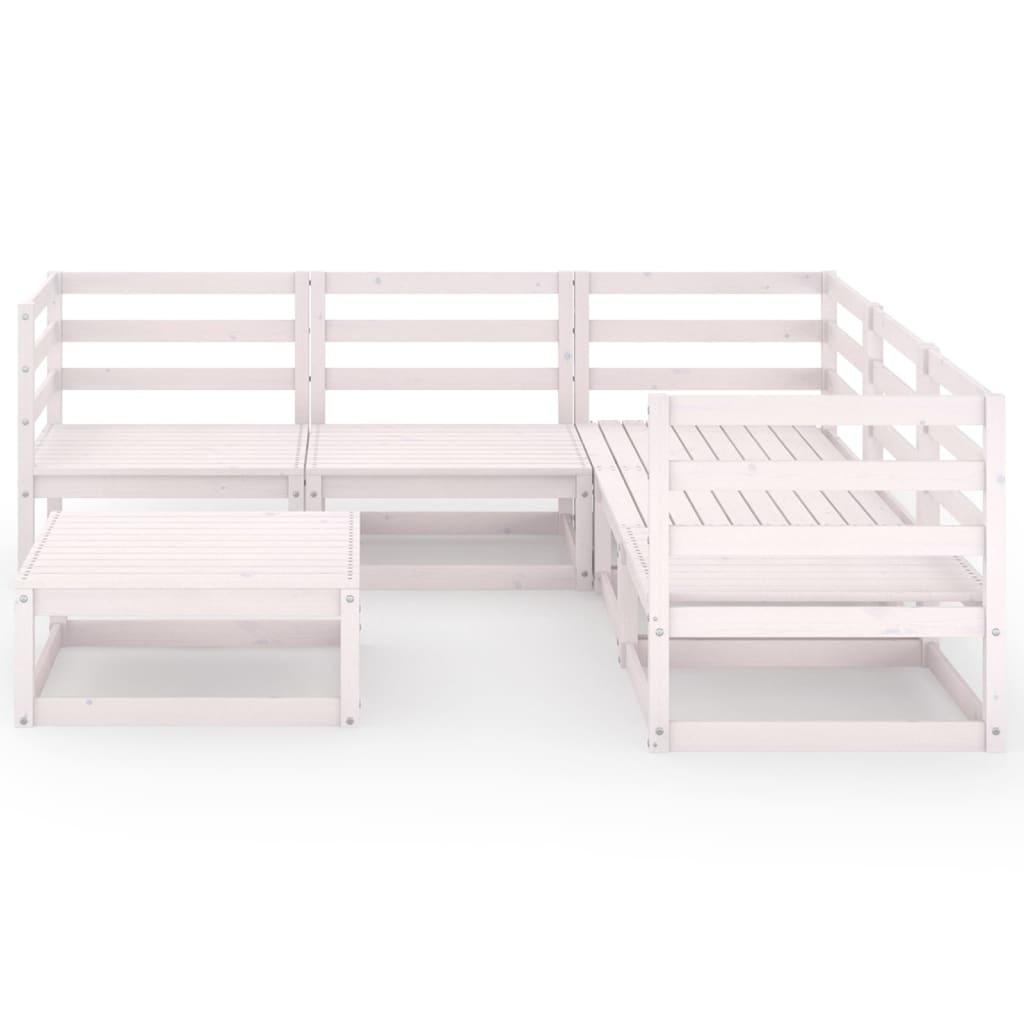 6 Piece Garden Lounge Set White Solid Pinewood