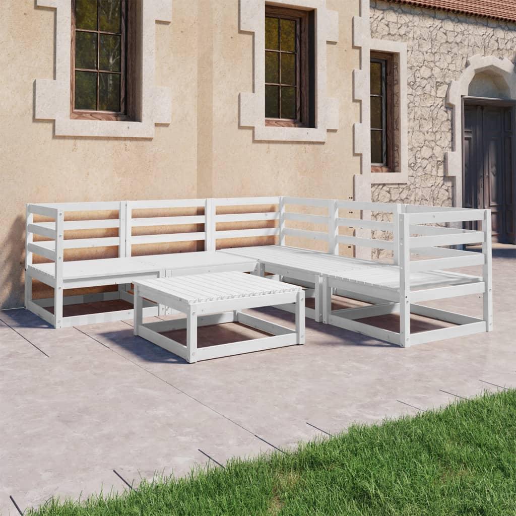 6 Piece Garden Lounge Set White Solid Pinewood