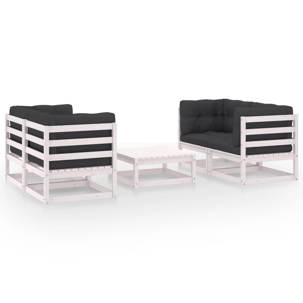 5 Piece Garden Lounge Set with Cushions Solid Pinewood