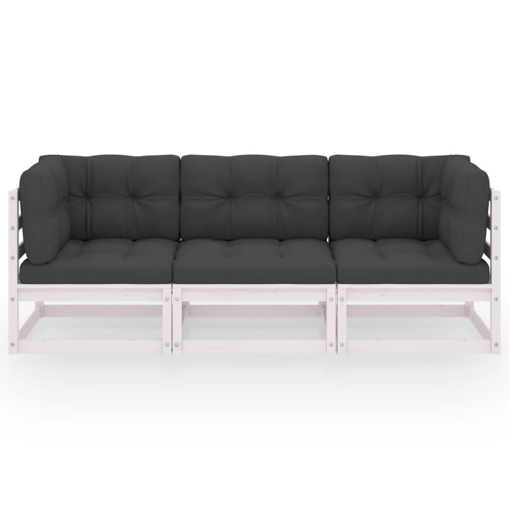 3-Seater Garden Sofa with Cushions Solid Pinewood