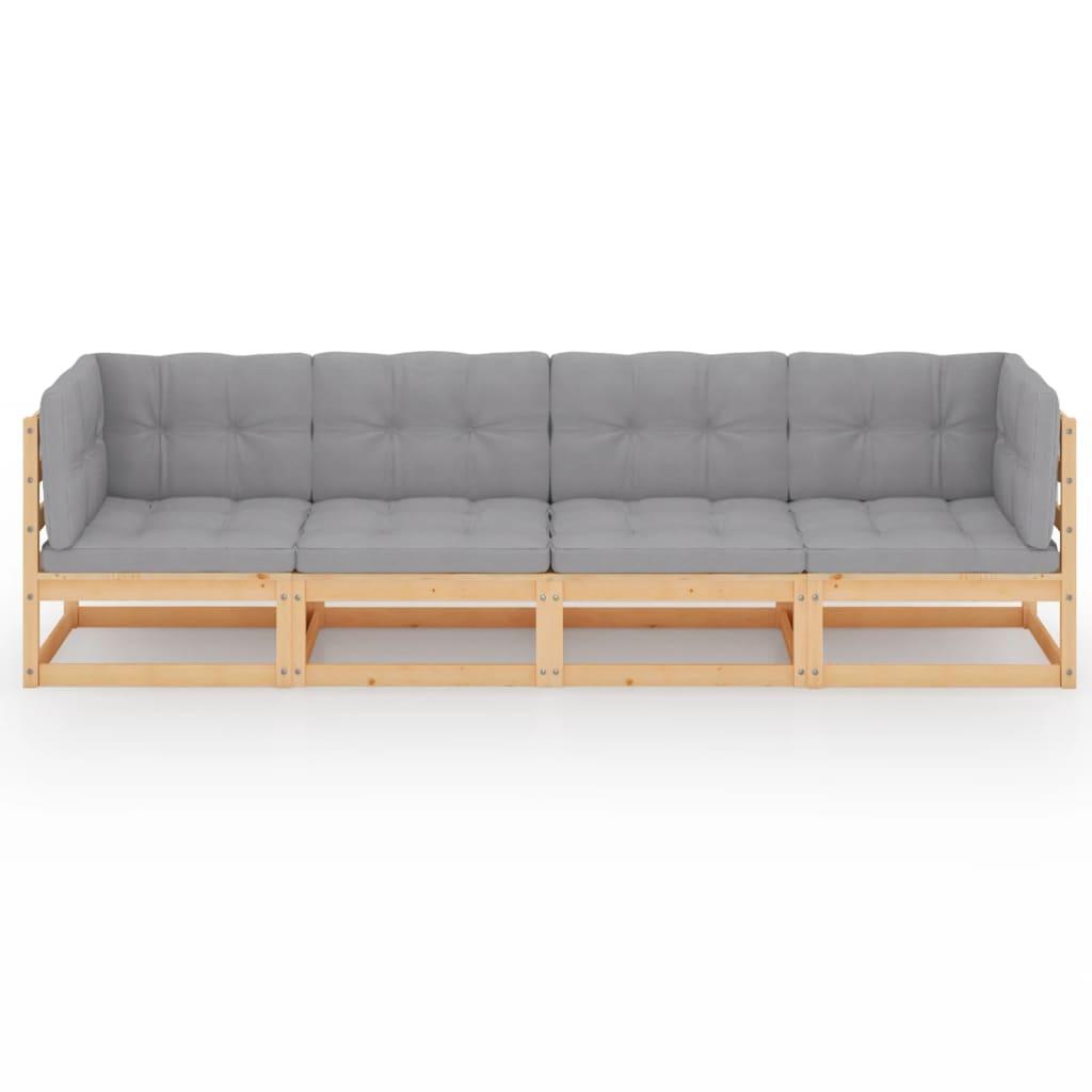 4-Seater Garden Sofa with Cushions Solid Pinewood