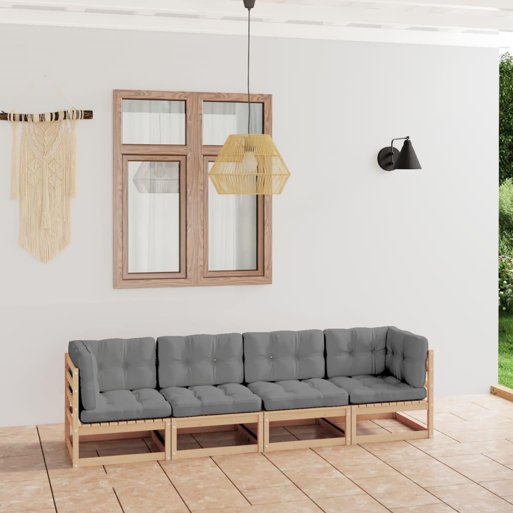 4-Seater Garden Sofa with Cushions Solid Pinewood