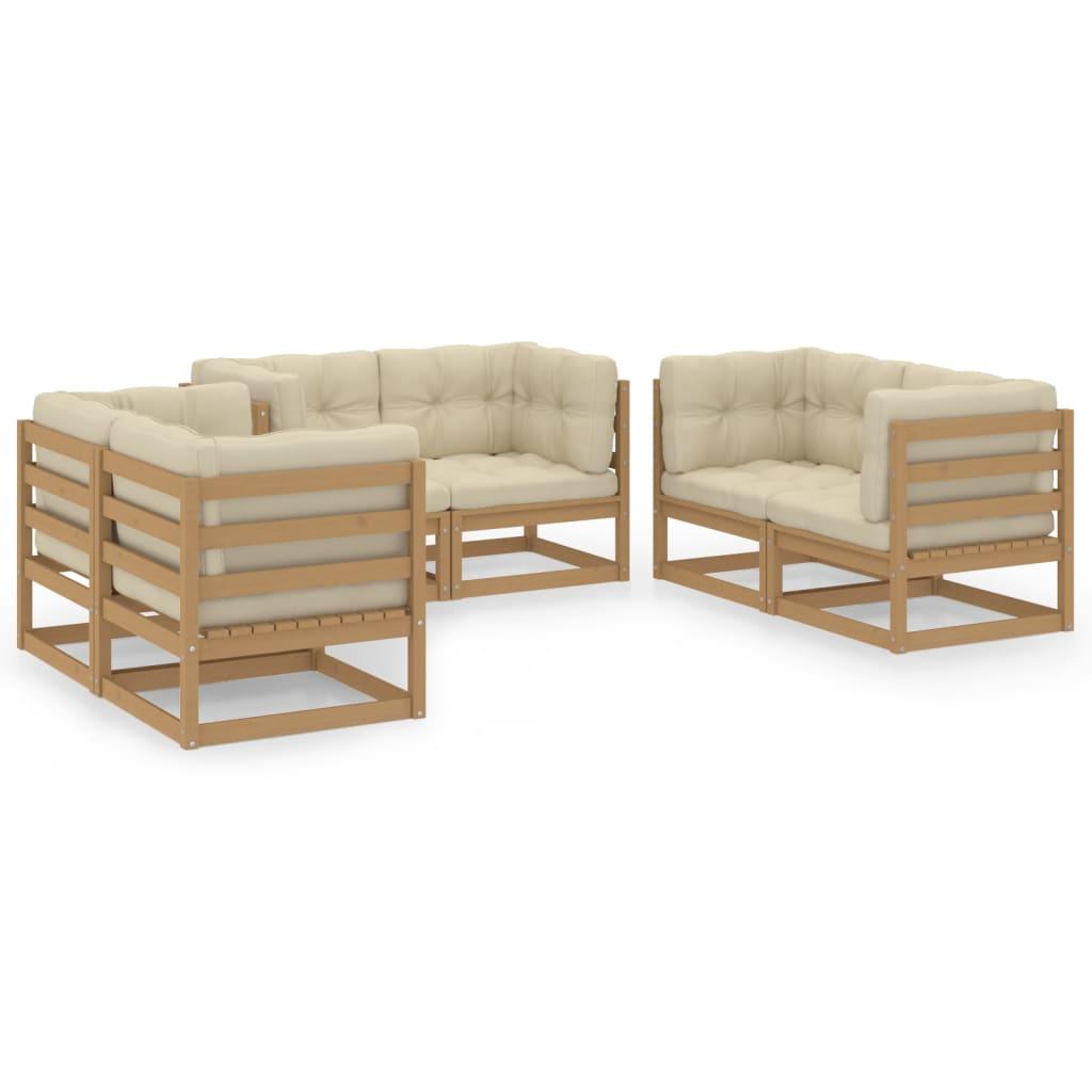 6 Piece Garden Lounge Set with Cushions Solid Pinewood