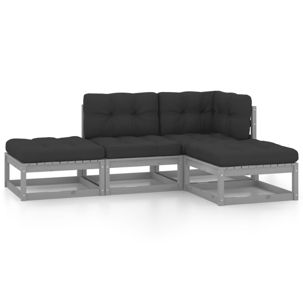 4 Piece Garden Lounge Set with Cushions Solid Pinewood