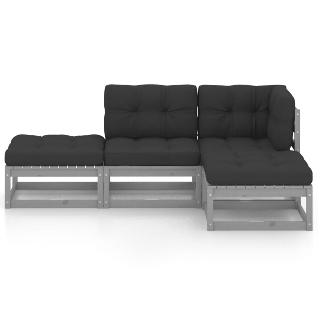 4 Piece Garden Lounge Set with Cushions Solid Pinewood
