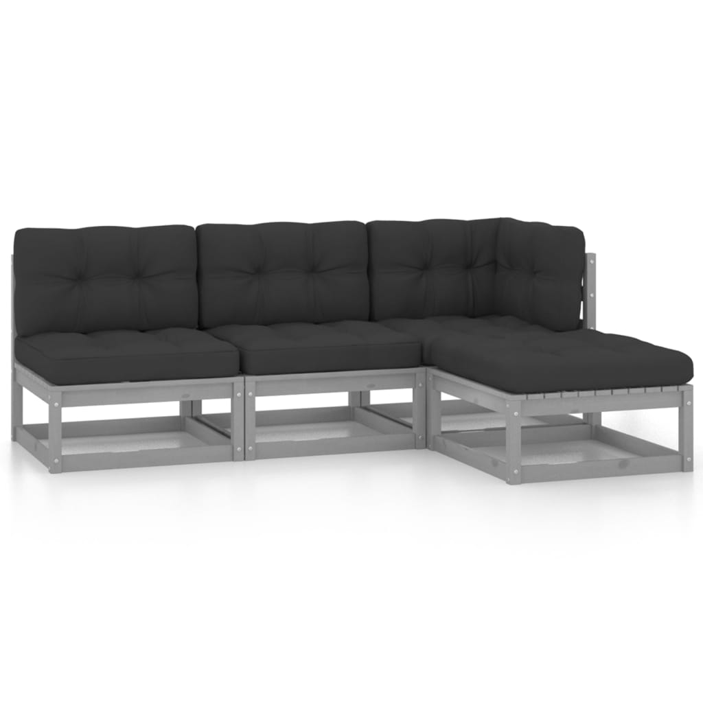 4 Piece Garden Lounge Set with Cushions Solid Pinewood