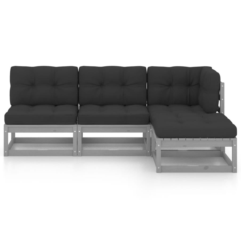 4 Piece Garden Lounge Set with Cushions Solid Pinewood