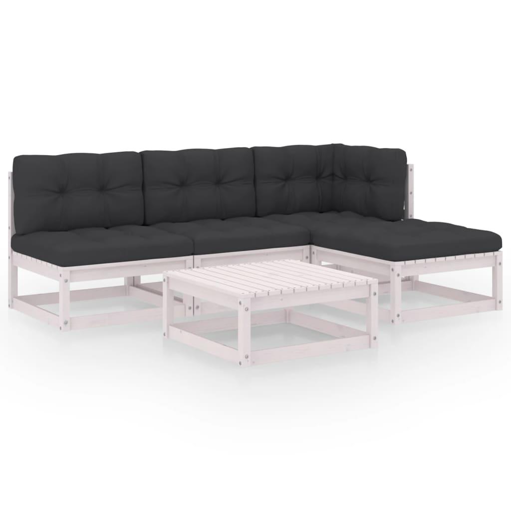 5 Piece Garden Lounge Set with Cushions Solid Pinewood