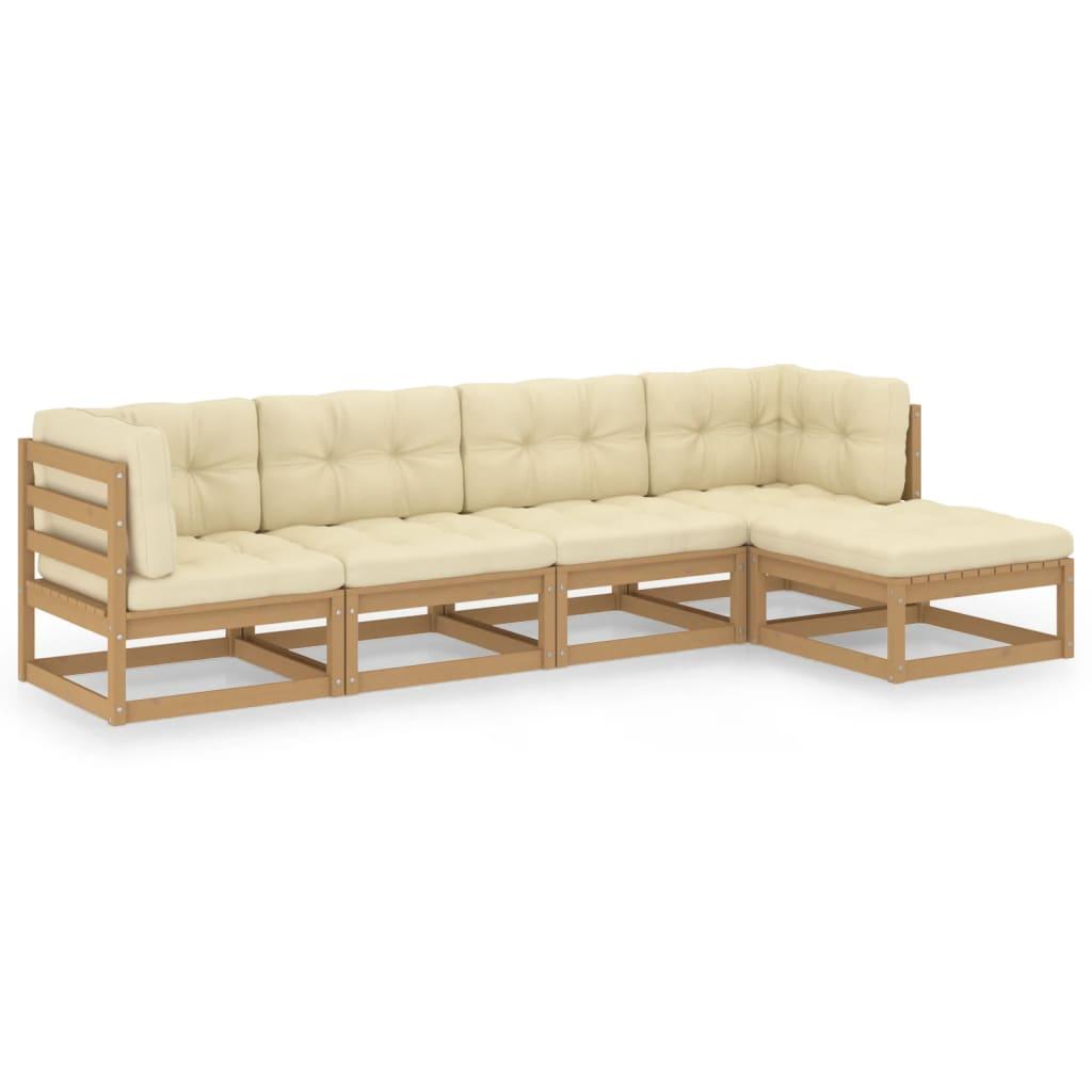 5 Piece Garden Lounge Set with Cushions Solid Pinewood