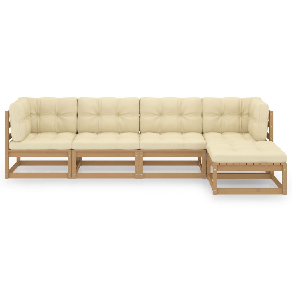 5 Piece Garden Lounge Set with Cushions Solid Pinewood
