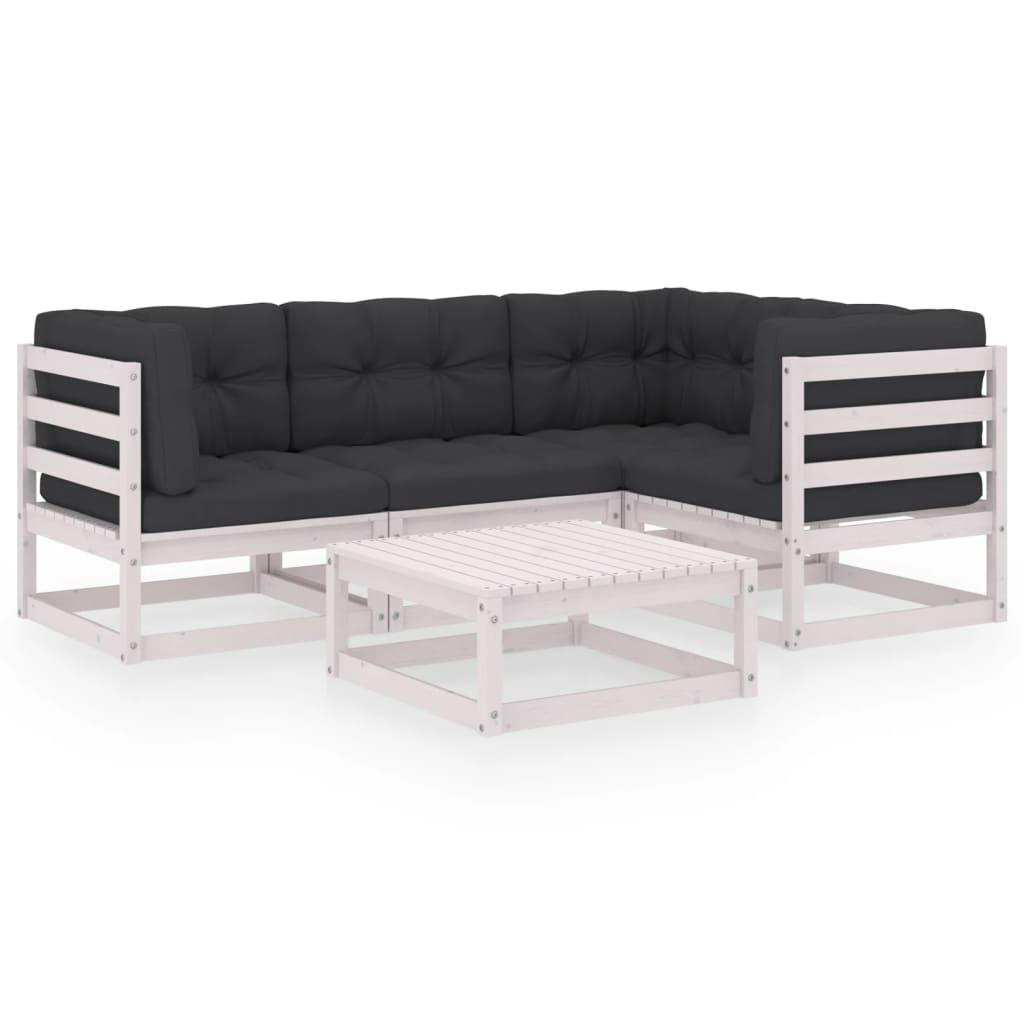 5 Piece Garden Lounge Set with Cushions Solid Pinewood