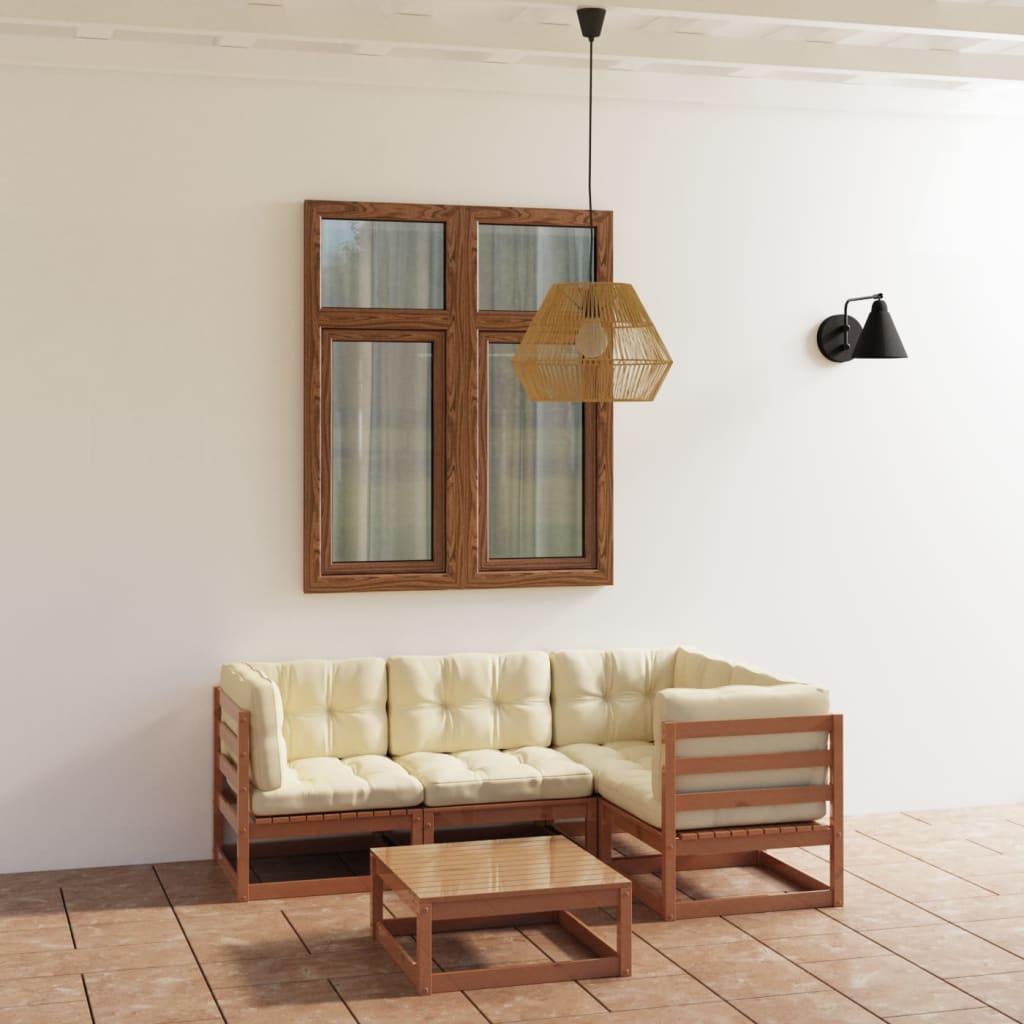 5 Piece Garden Lounge Set with Cushions Solid Pinewood