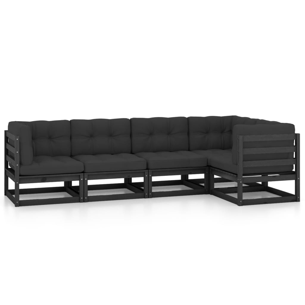 5 Piece Garden Lounge Set with Cushions Solid Pinewood