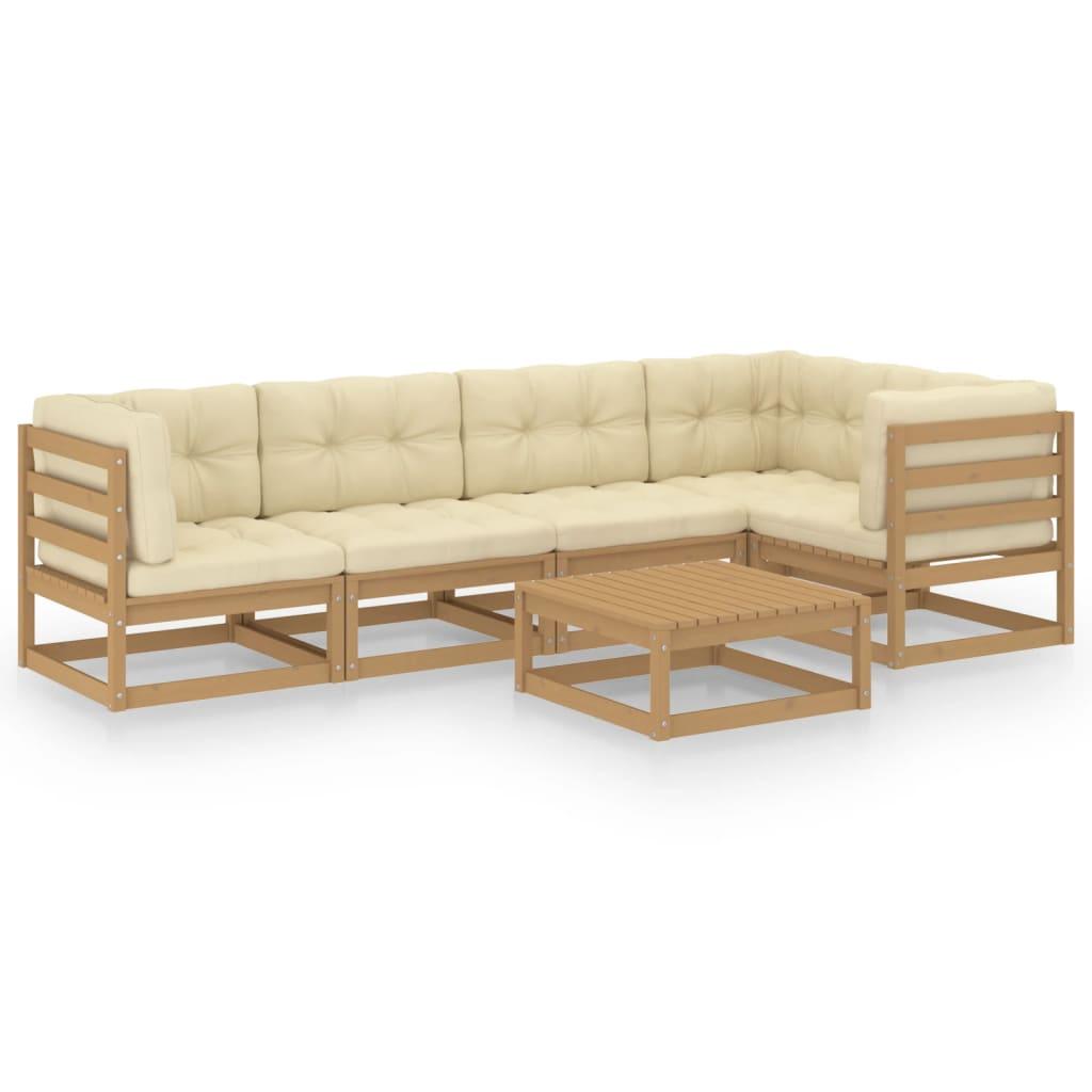 6 Piece Garden Lounge Set with Cushions Solid Pinewood