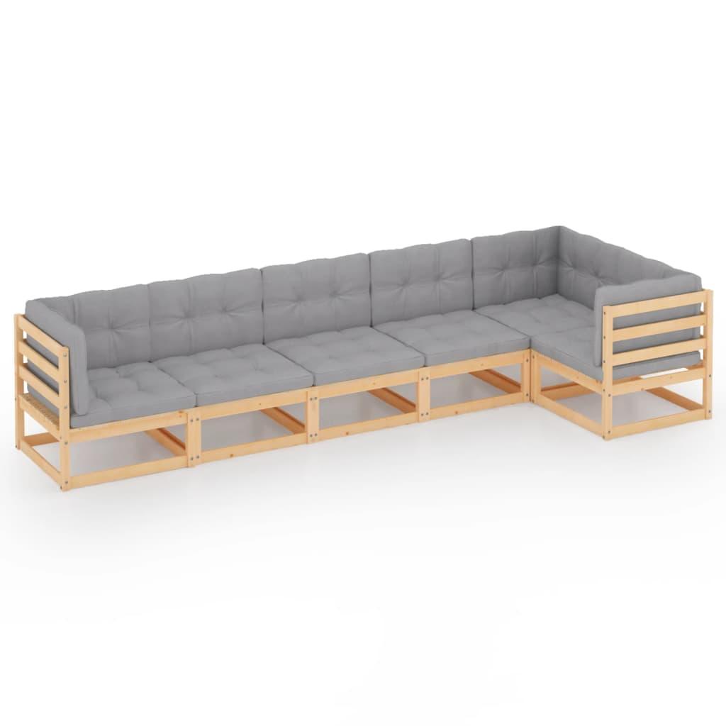 6 Piece Garden Lounge Set with Cushions Solid Pinewood