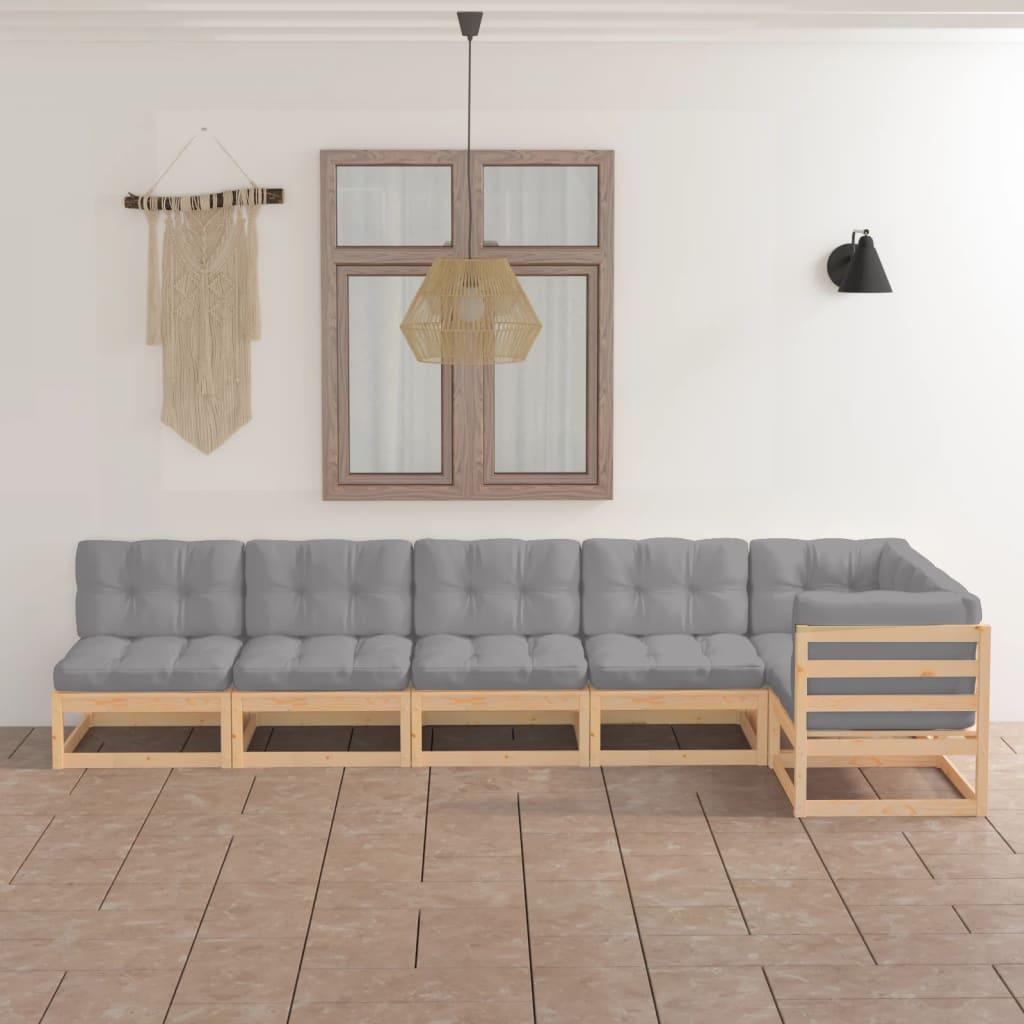 6 Piece Garden Lounge Set with Cushions Solid Pinewood