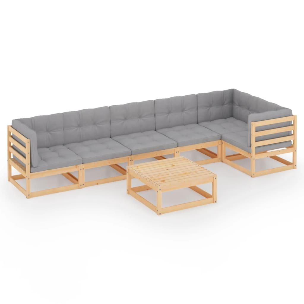 7 Piece Garden Lounge Set with Cushions Solid Pinewood