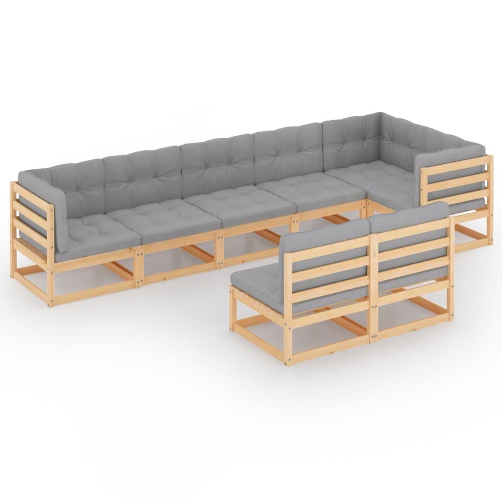 8 Piece Garden Lounge Set with Cushions Solid Pinewood