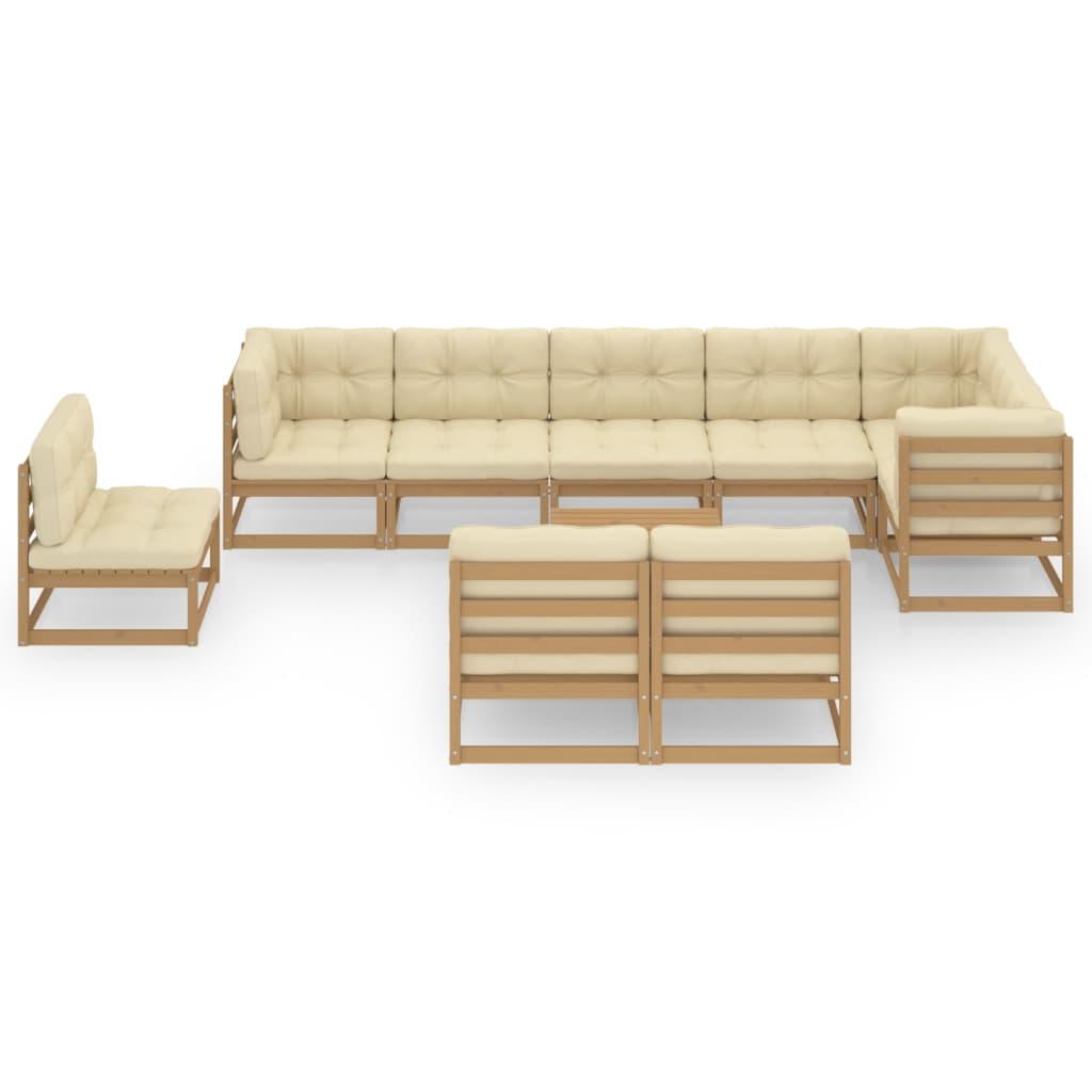 10 Piece Garden Lounge Set with Cushions Solid Pinewood