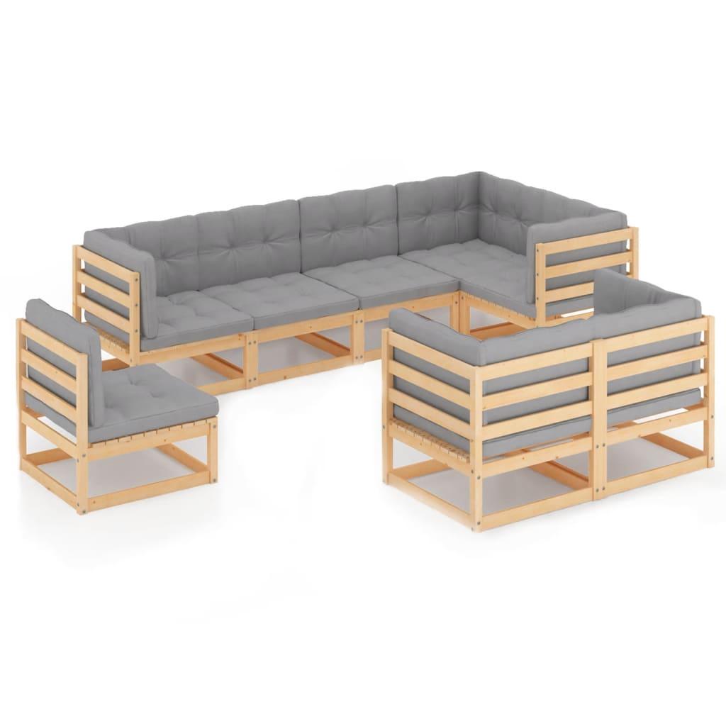 8 Piece Garden Lounge Set with Cushions Solid Pinewood