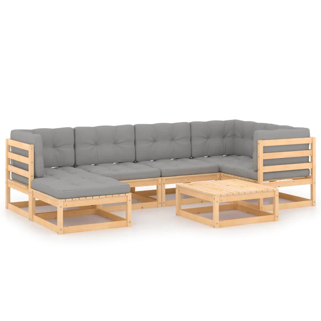 7 Piece Garden Lounge Set with Cushions Solid Pinewood
