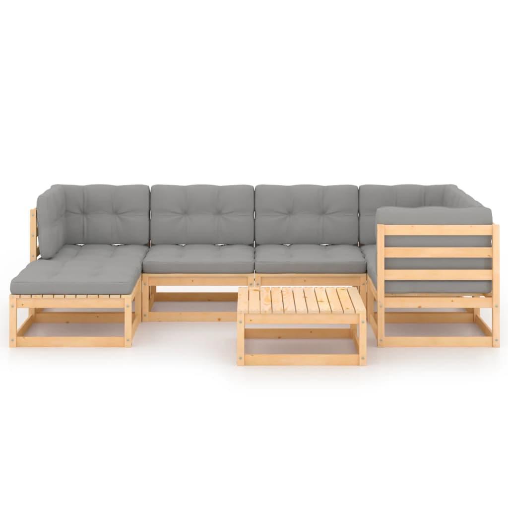 7 Piece Garden Lounge Set with Cushions Solid Pinewood