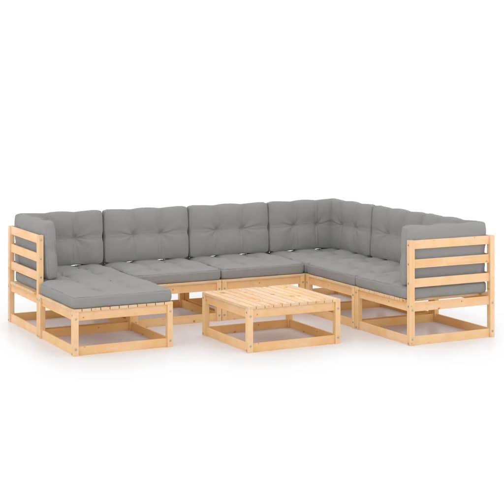 8 Piece Garden Lounge Set with Cushions Solid Pinewood