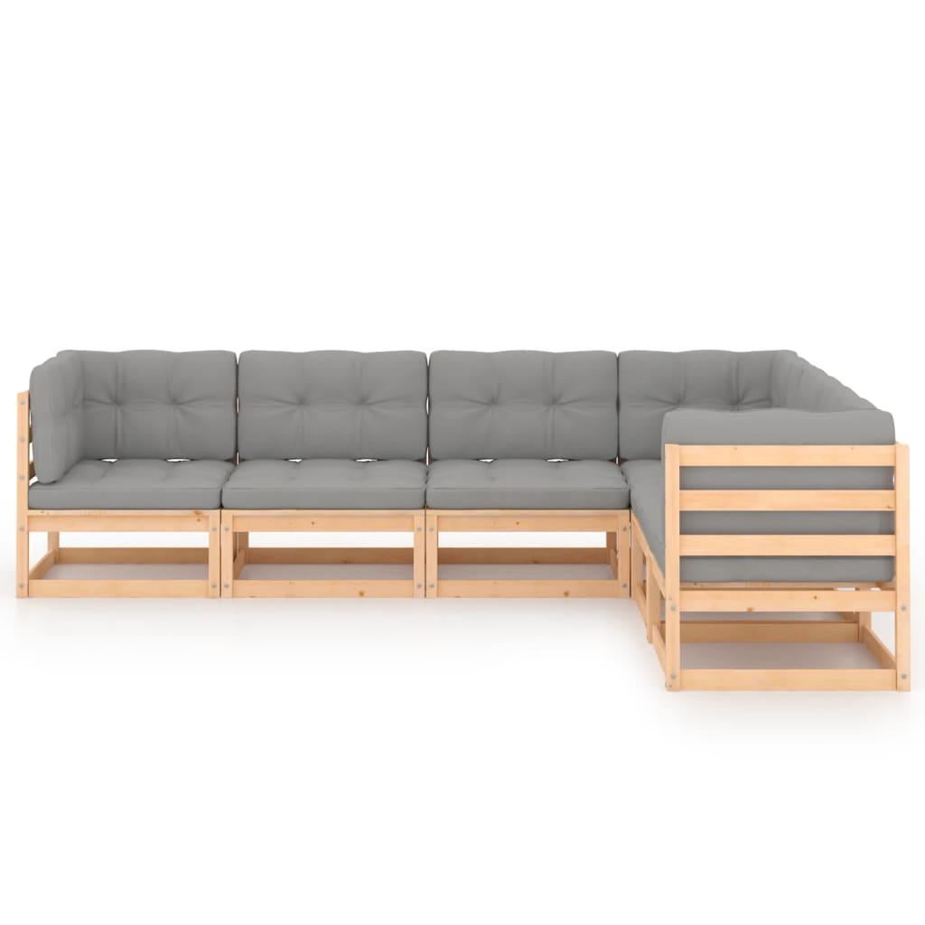 6 Piece Garden Lounge Set with Cushions Solid Pinewood