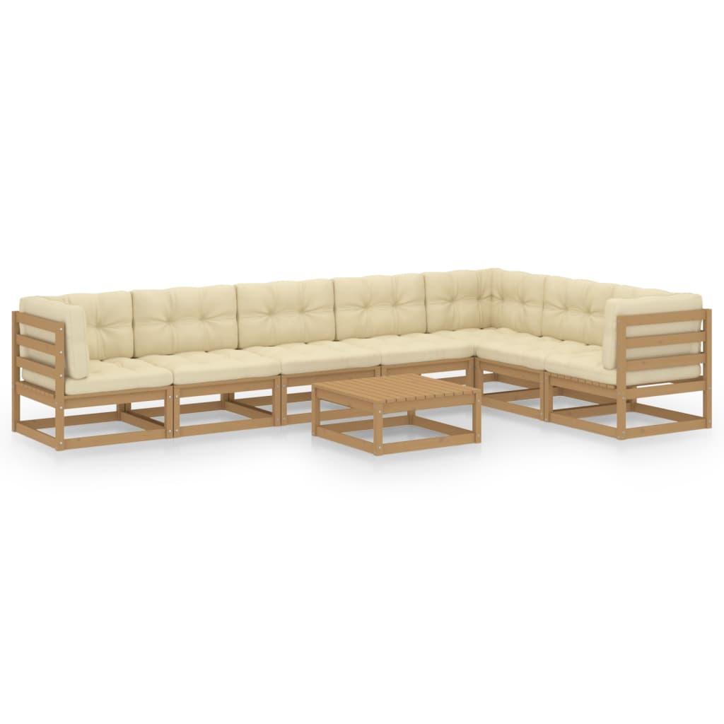 8 Piece Garden Lounge Set & Cushions Honey Brown Solid Pinewood