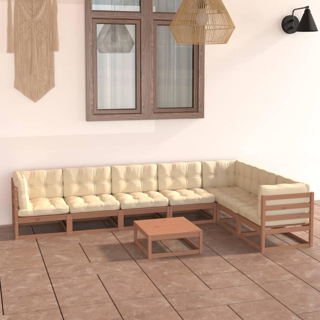 8 Piece Garden Lounge Set & Cushions Honey Brown Solid Pinewood