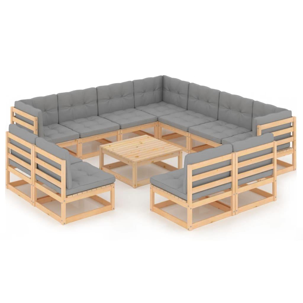 12 Piece Garden Lounge Set with Cushions Solid Pinewood