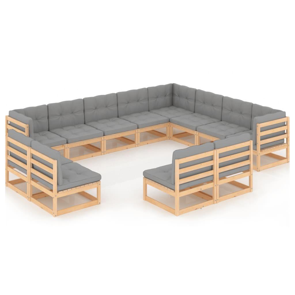 12 Piece Garden Lounge Set with Cushions Solid Pinewood