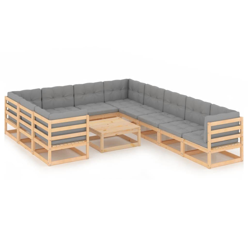 11 Piece Garden Lounge Set with Cushions Solid Pinewood