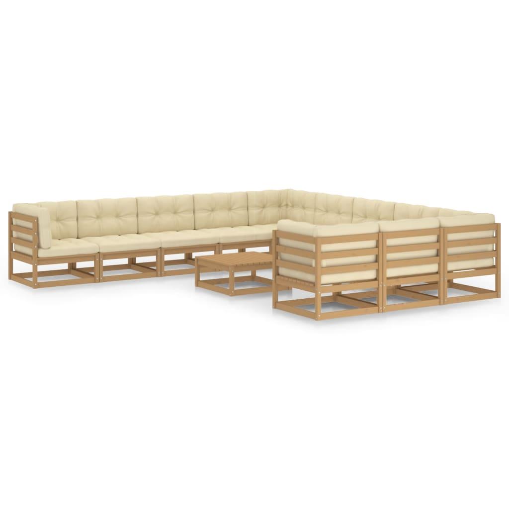 12 Piece Garden Lounge Set&amp;Cushions Honey Brown Solid Pinewood