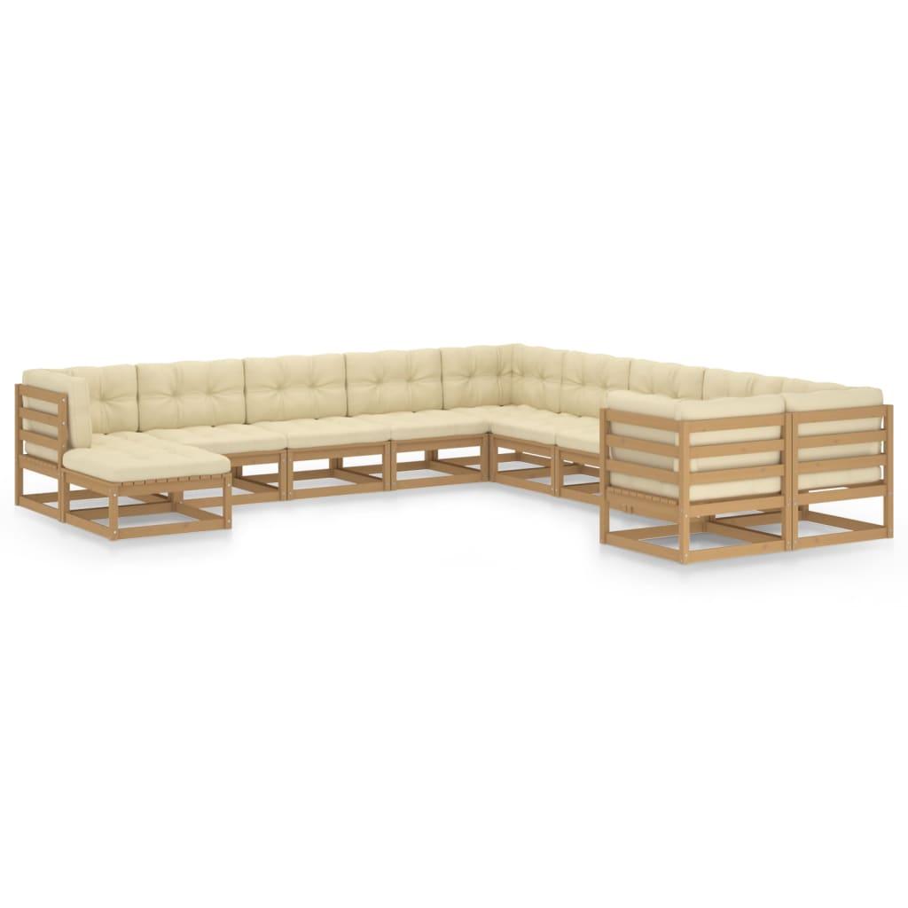 11 Piece Garden Lounge Set&amp;Cushions Honey Brown Solid Pinewood