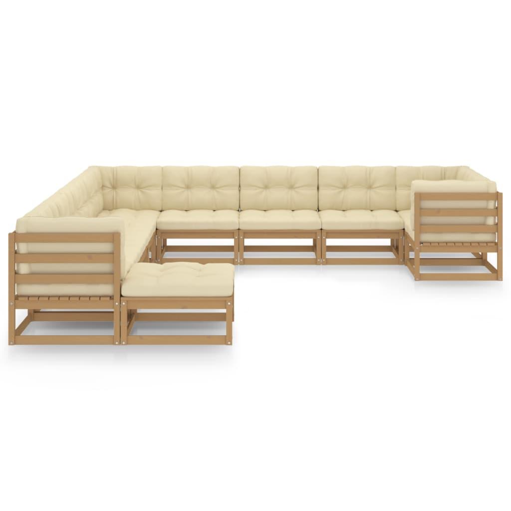 11 Piece Garden Lounge Set&Cushions Honey Brown Solid Pinewood