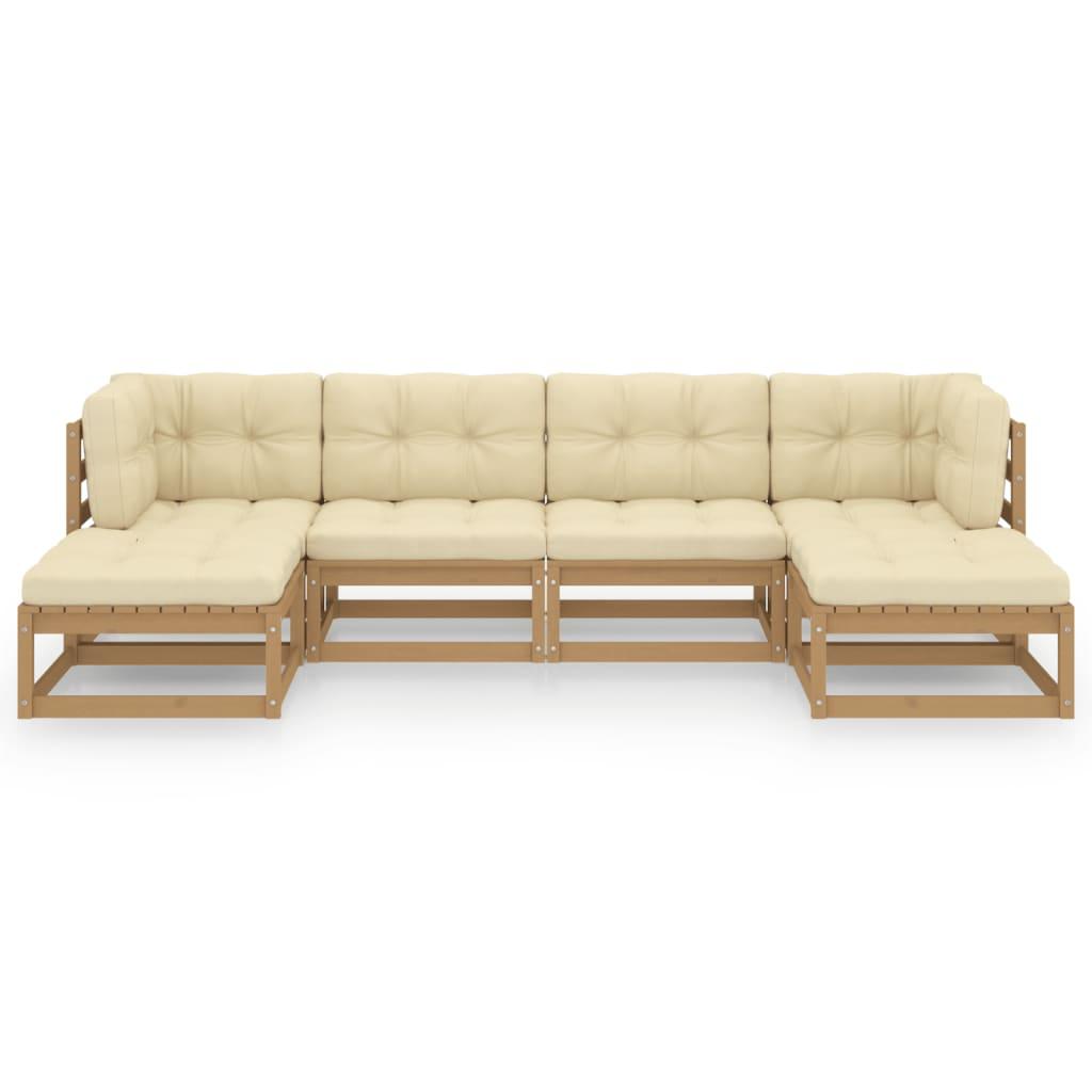 6 Piece Garden Lounge Set&Cushions Honey Brown Solid Pinewood