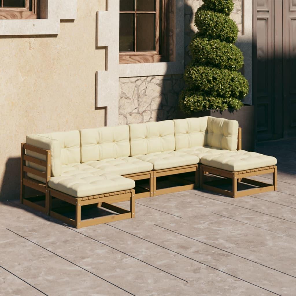 6 Piece Garden Lounge Set&amp;Cushions Honey Brown Solid Pinewood