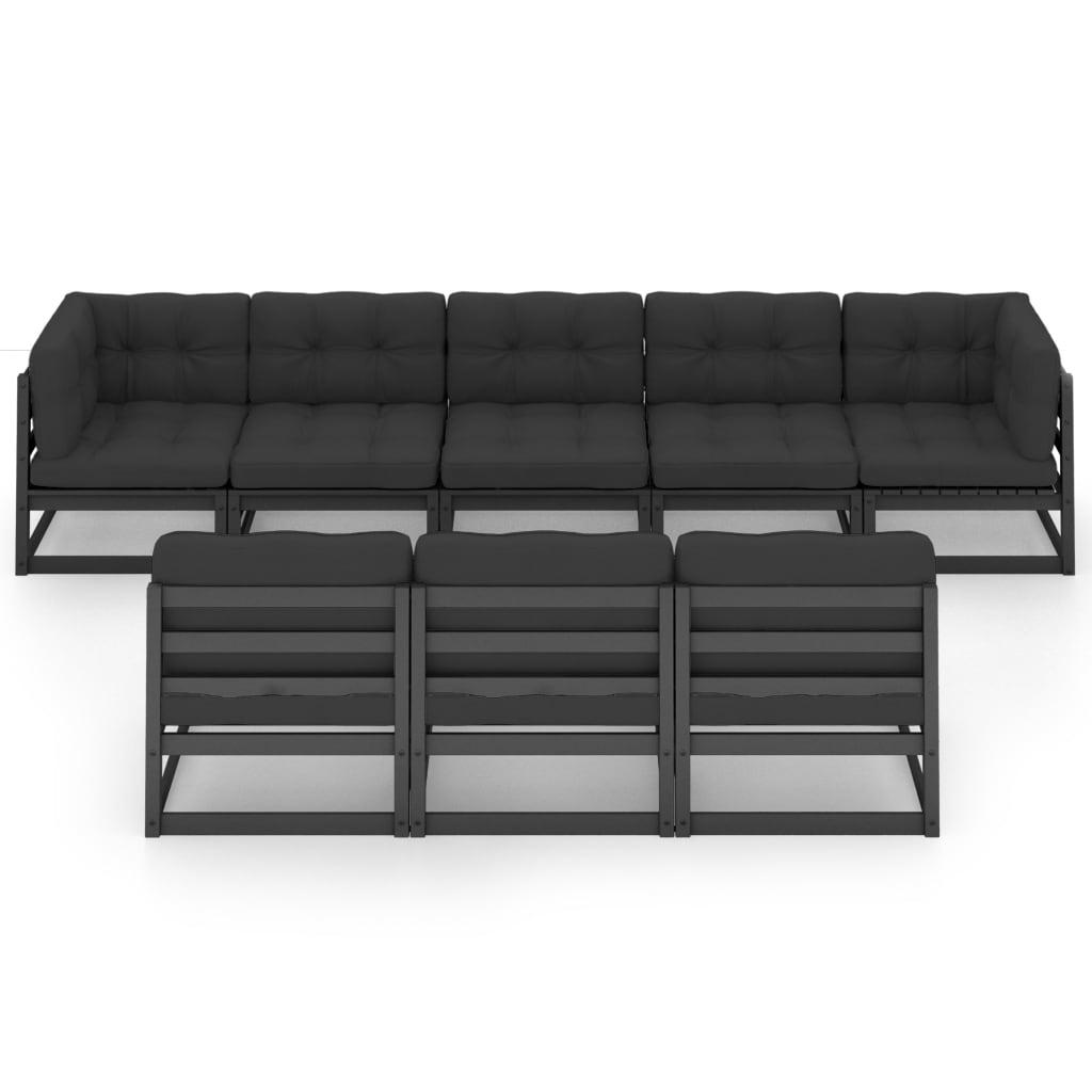 8 Piece Garden Lounge Set with Cushions Black Solid Pinewood